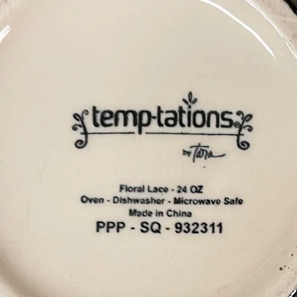 TEMPTATIONS Floral Lace soup / salad bowl, plate and spoon 24 oz - Picture 13 of 14